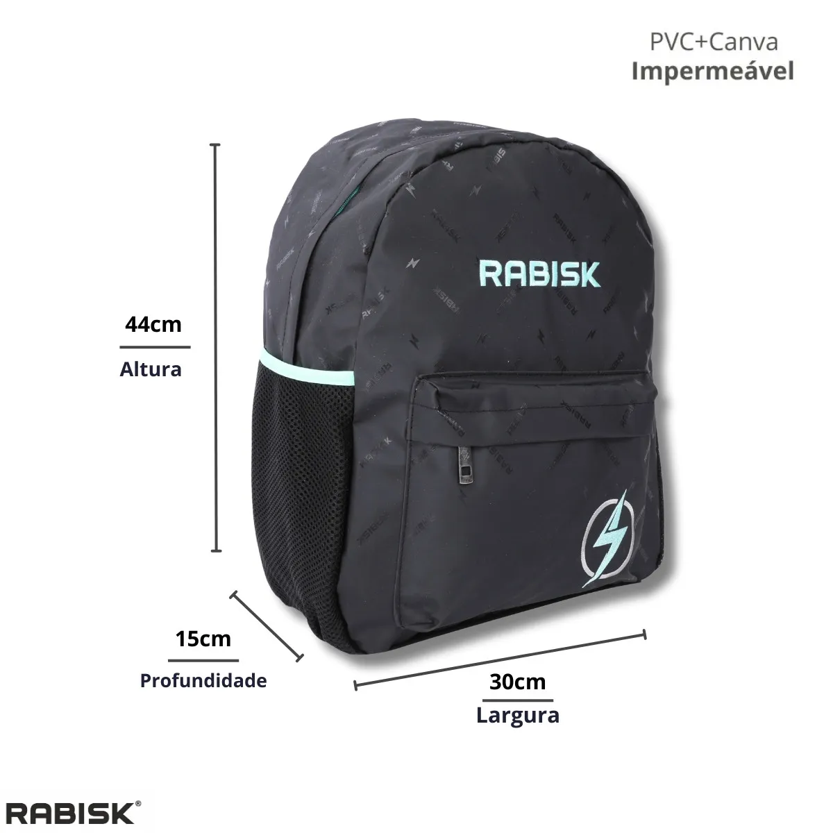 Mochila Casual Escolar Juvenil Emborrachada Impermeável PVC+CANVAS Rabisk