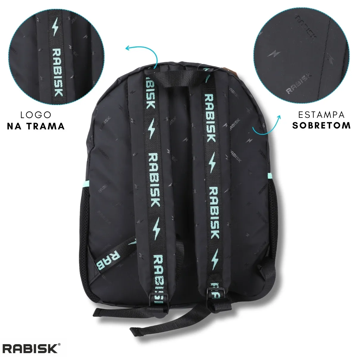 Mochila Casual Escolar Juvenil Emborrachada Impermeável PVC+CANVAS Rabisk